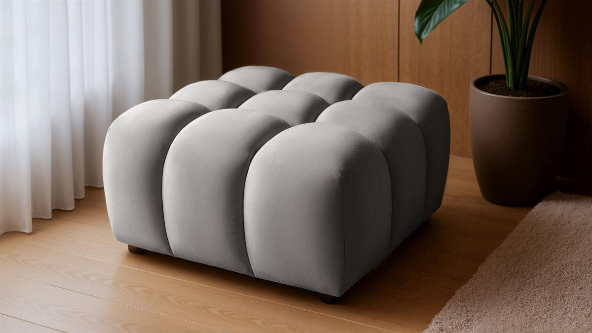 SOFA 3-sitzer Und 1-polsterhocker Flow - Hellgrau, Holzwerkstoff/Textil (288/71/96cm) - Fun Möbel