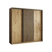 SCHWEBETÜRENSCHRANK VONTE 180/205/60 cm 3-türig mit Lamellen Eiche Artisan - Schwarz/Eiche Artisan, Holzwerkstoff (180/205/60cm) - MASSENO