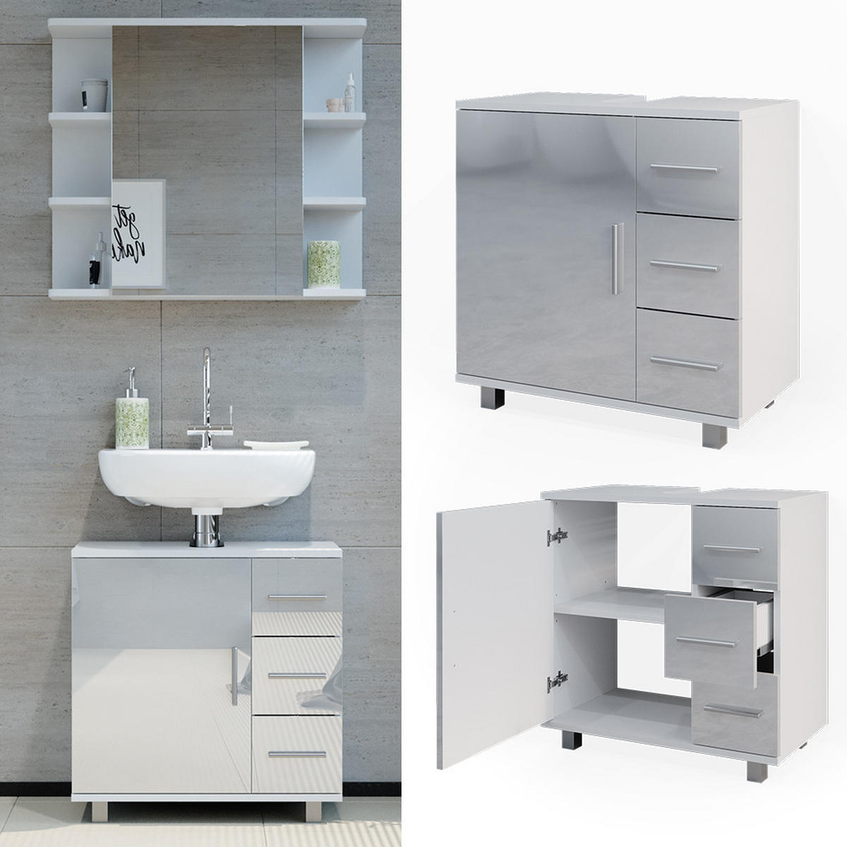 Weiß Hochglanz/Weiß, Holzwerkstoff (60/60.8/33cm) - Vicco