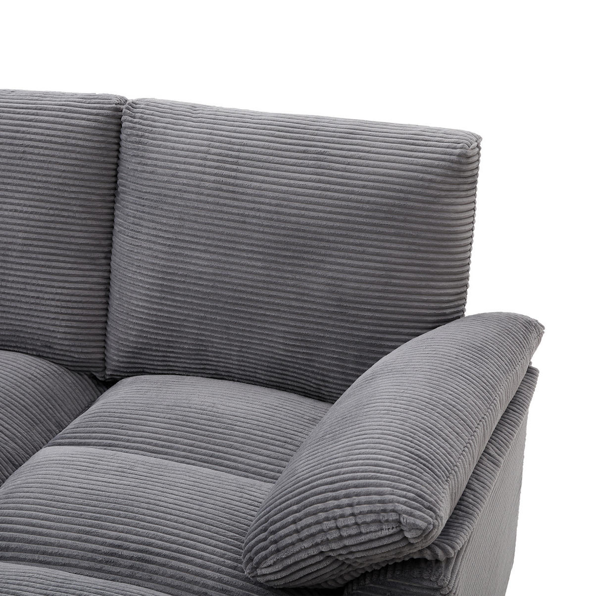 SOFA in U-Form mit Stauraum 293 x 142 cm Cord Grau mit 2 Kissen - Grau, Kunststoff (142/93/293cm) - Meubliv