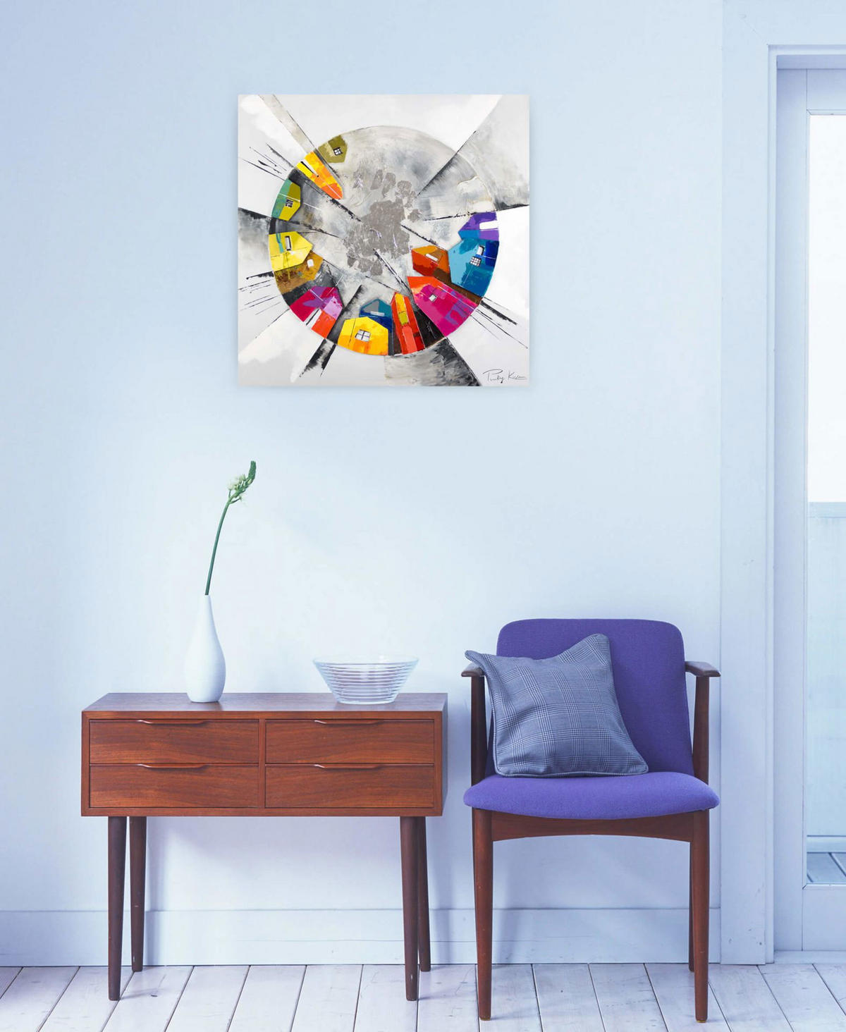 ÖLGEMÄLDE 80/80 cm - Silberfarben/Multicolor, Holz/Textil (1.6/80cm) - KUNSTLOFT