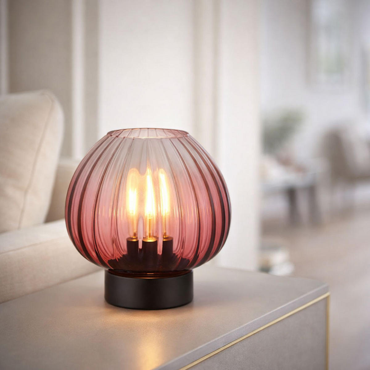 TISCHLEUCHTE SOLVEIG, Glas, rot/schwarz matt, Kabelschalter - Rot, Glas (23/23/23.5cm) - Globo Lighting