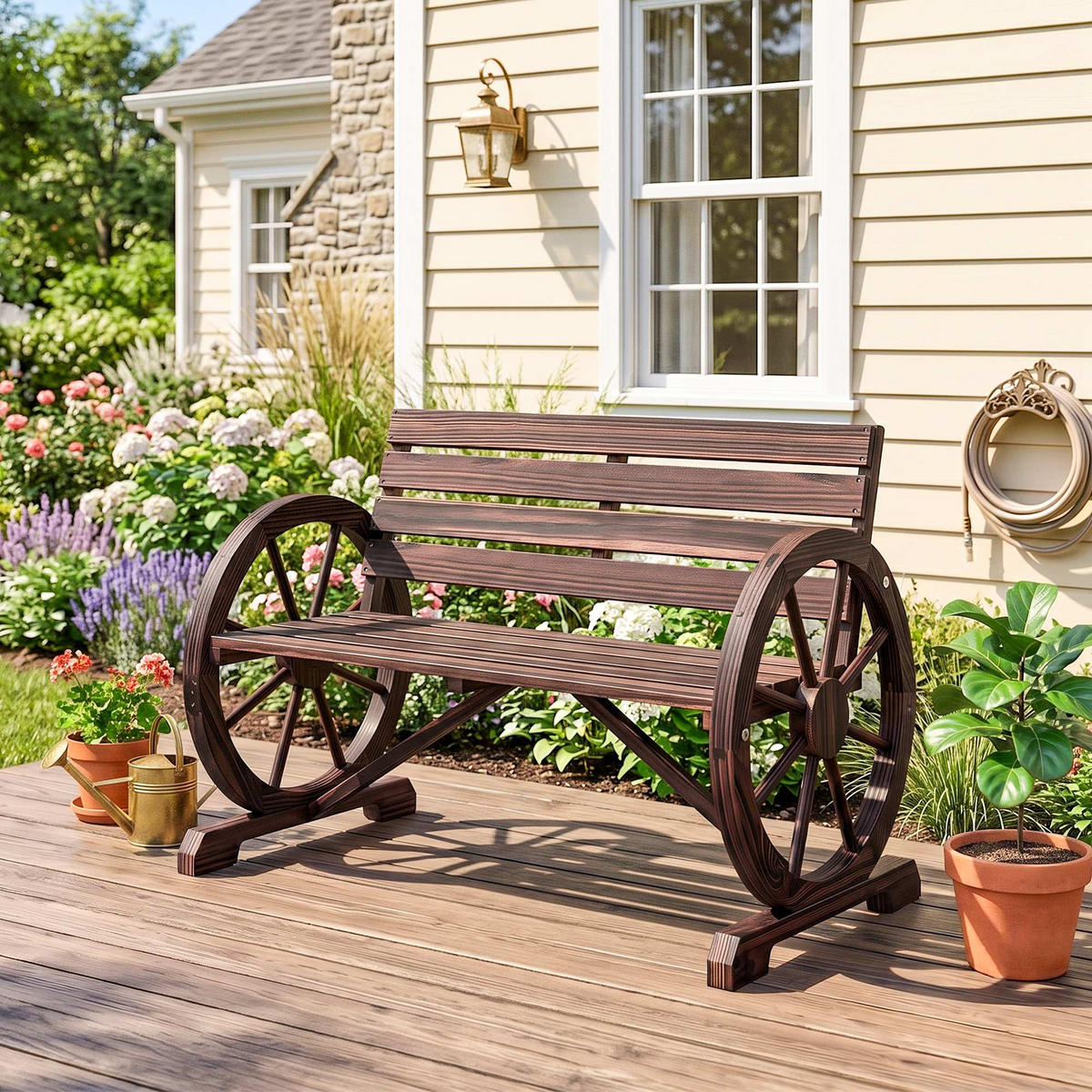 GARTENBANK,2-SITZER Tannenholz Rollenarmlehnen,braun - Braun, Holz (105.5/75/59cm) - Vallsero