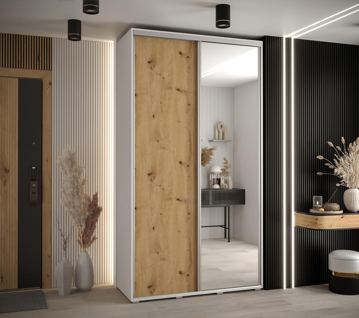 SCHWEBETÜRENSCHRANK 235,2/140/60 2-türig - Silberfarben/Weiß, Holz/Metall (140/235/60cm) - Abiks Möbel