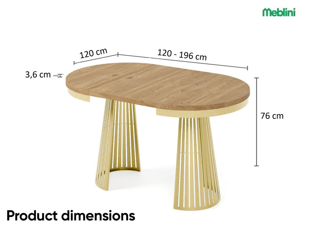 ESSTISCH Cone Bis - Eichefarben/Goldfarben, Holzwerkstoff/Metall (120/120/76cm) - Meblini