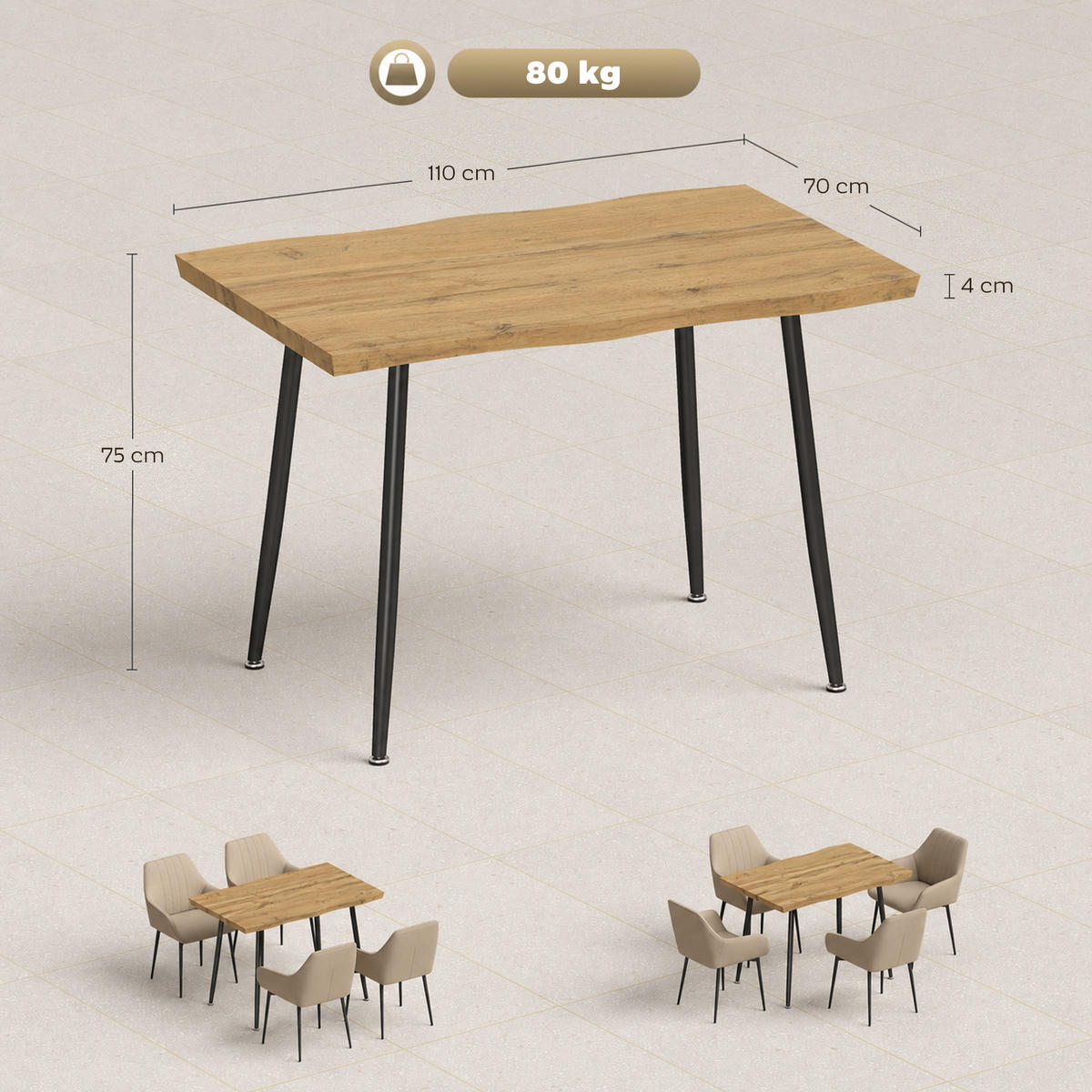 ESSTISCH Eichefarben 110.0/70.0/75.0cm - Eichefarben, Holzwerkstoff (110/70/75cm)