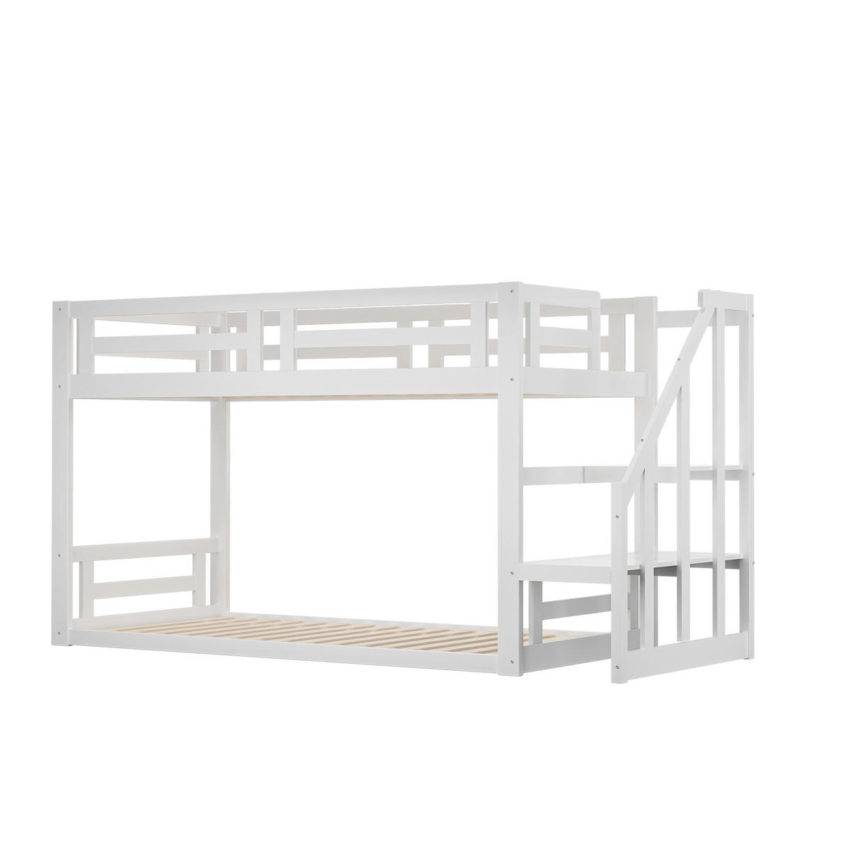 ETAGENBETT 90/200 cm DE-01197, in Weiß, mit Sicherheitstreppe - Weiß, Holz (90/200cm) - ComfortXL