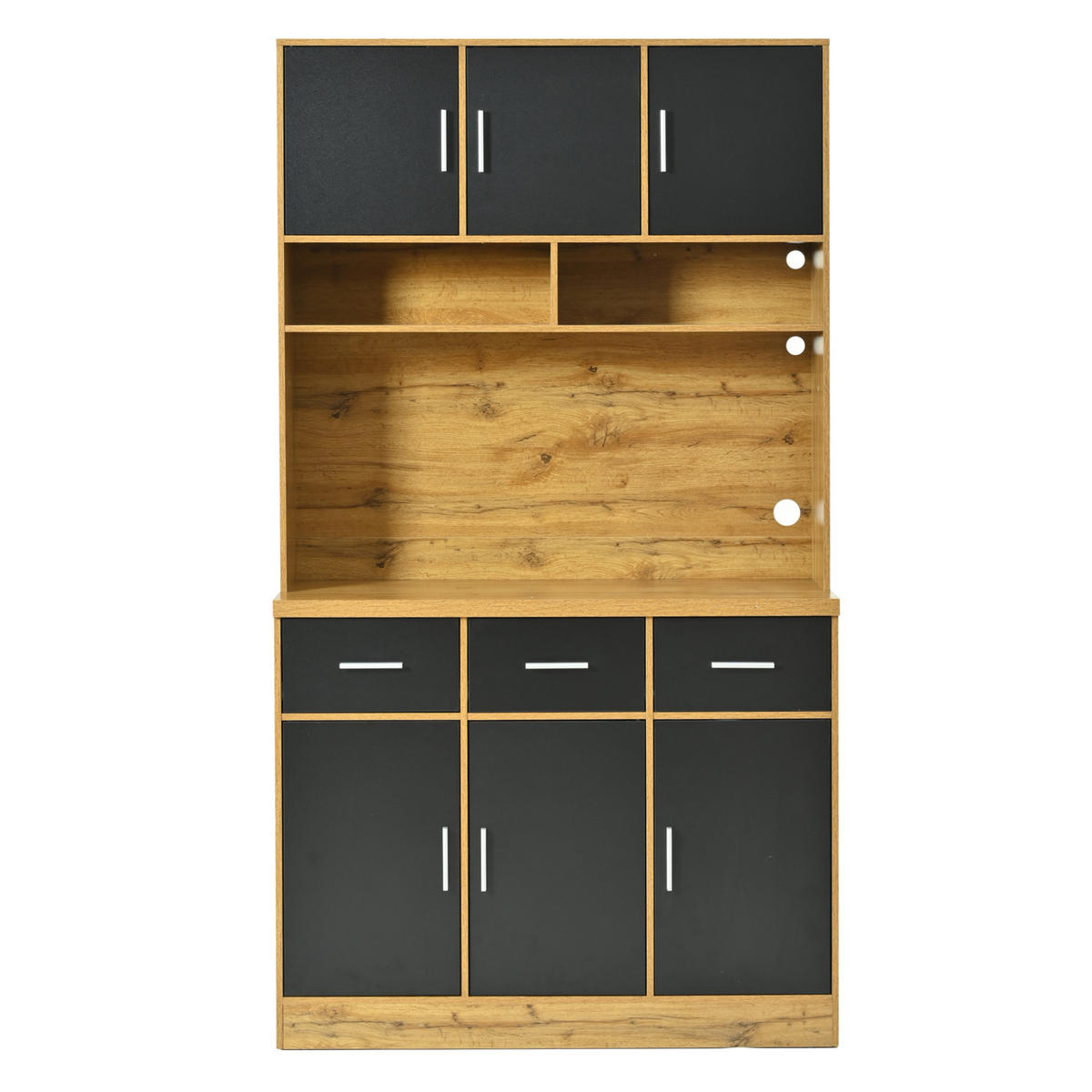 KUHINJSKI ormarić od MDF-a 100x40x180 cm prirodna i crna s LED rasvjetom, utičnicom, USB priključcima i ladicama - prirodne boje, drvni materijal (100/180/40cm) - Modfu
