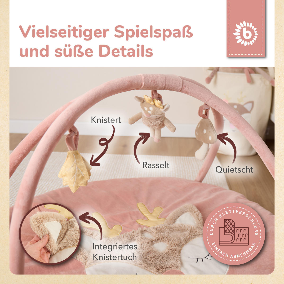 SPIELDECKE mit Activitybogen Reh Ella - Rosa, Textil (90/90cm) - Bieco Spielwaren