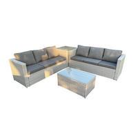 GARTENMÖBEL SET Polyrattan Helles Grau 6-Sitzer - Hellgrau, Metall - Fimous