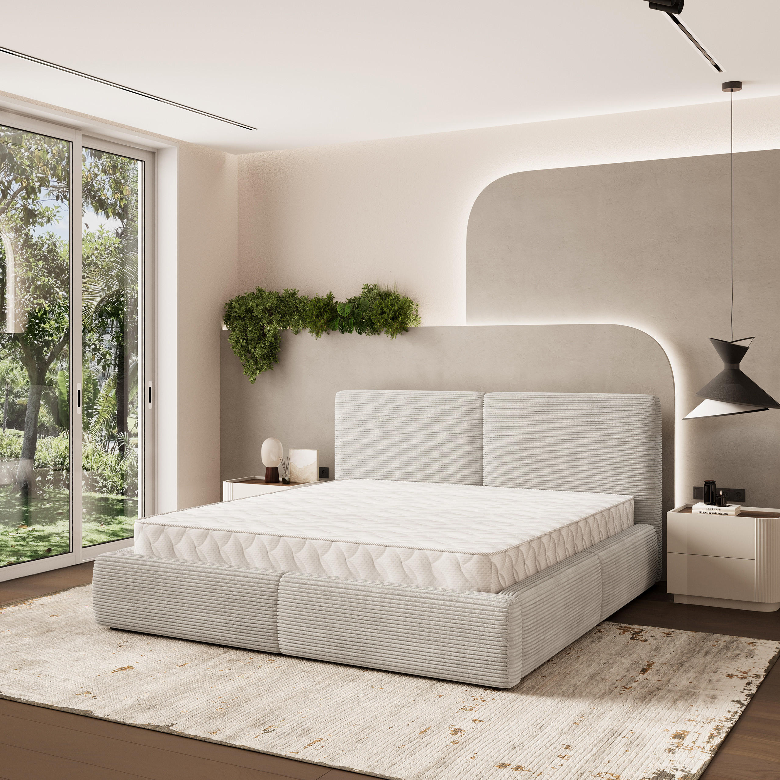 POLSTERBETT FELURO 140x200 cm mit Bettkästen - Creme - Creme, Holz (140/200cm) - MASSENO