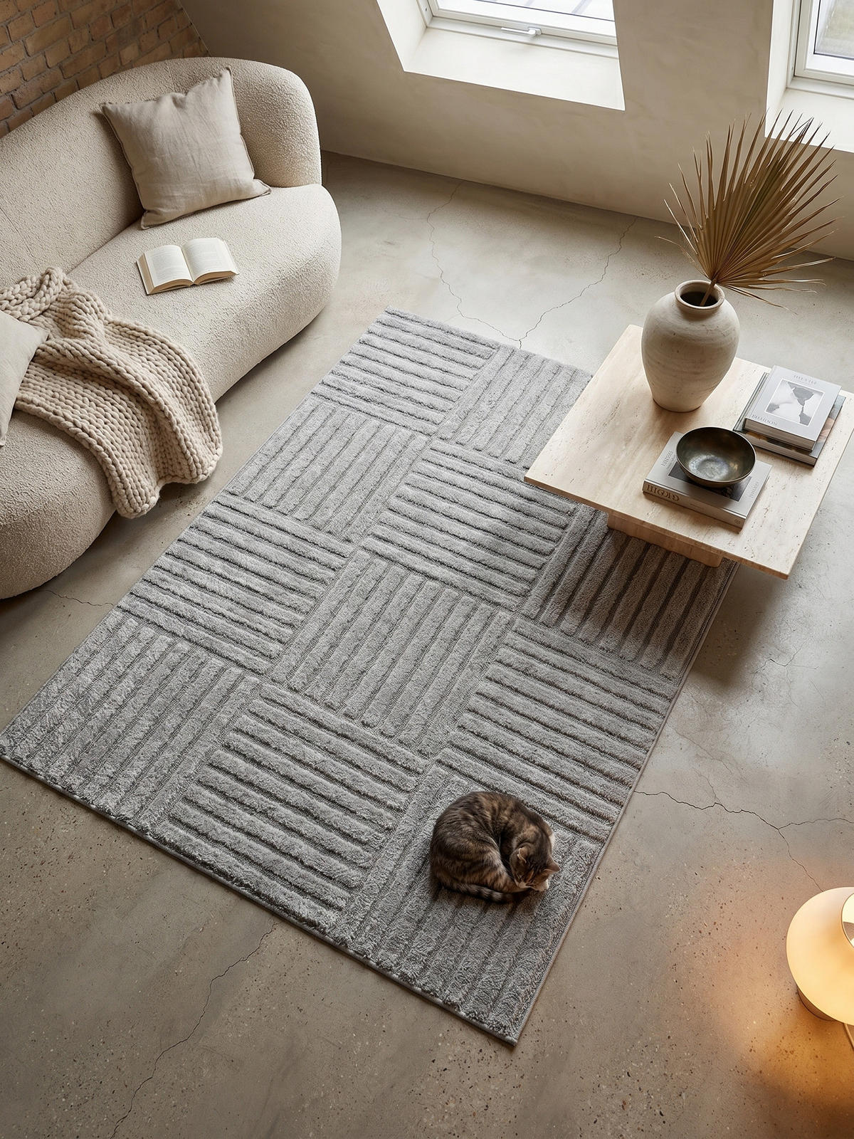 TEPPICH Hochflor RIGI in Silber, mit Cord-Streifen-Patchwork, 280 x 370 cm - Silberfarben, Textil (280/370cm) - KADIMA DESIGN