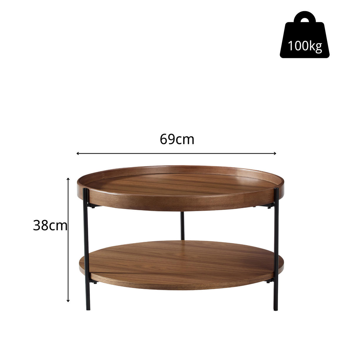 BEISTELLTISCH aus Massivholz und MDF 44x44x48 cm Walnuss mit kompakter Form und natürlicher Holzoptik - Walnussfarben, Holzwerkstoff (44/44/48cm) - Modfu