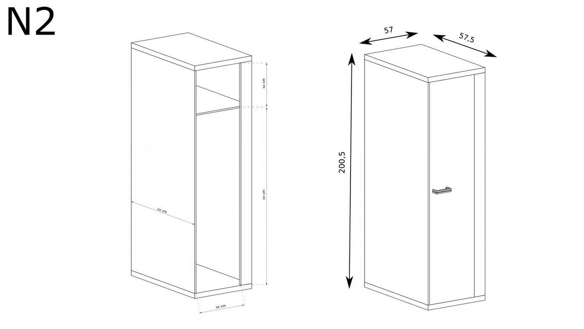 KLEIDERSCHRANK NATURAL N-2 - Eichefarben, Holzwerkstoff (57/200/58cm) - Meblini