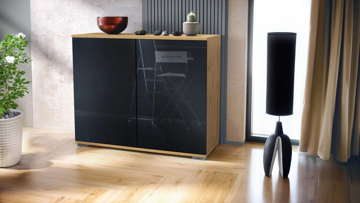 KOMMODE Skadu Schwarz Hochglanz - Schwarz Hochglanz, Holzwerkstoff (92.5/75.5/35cm) - Vladon