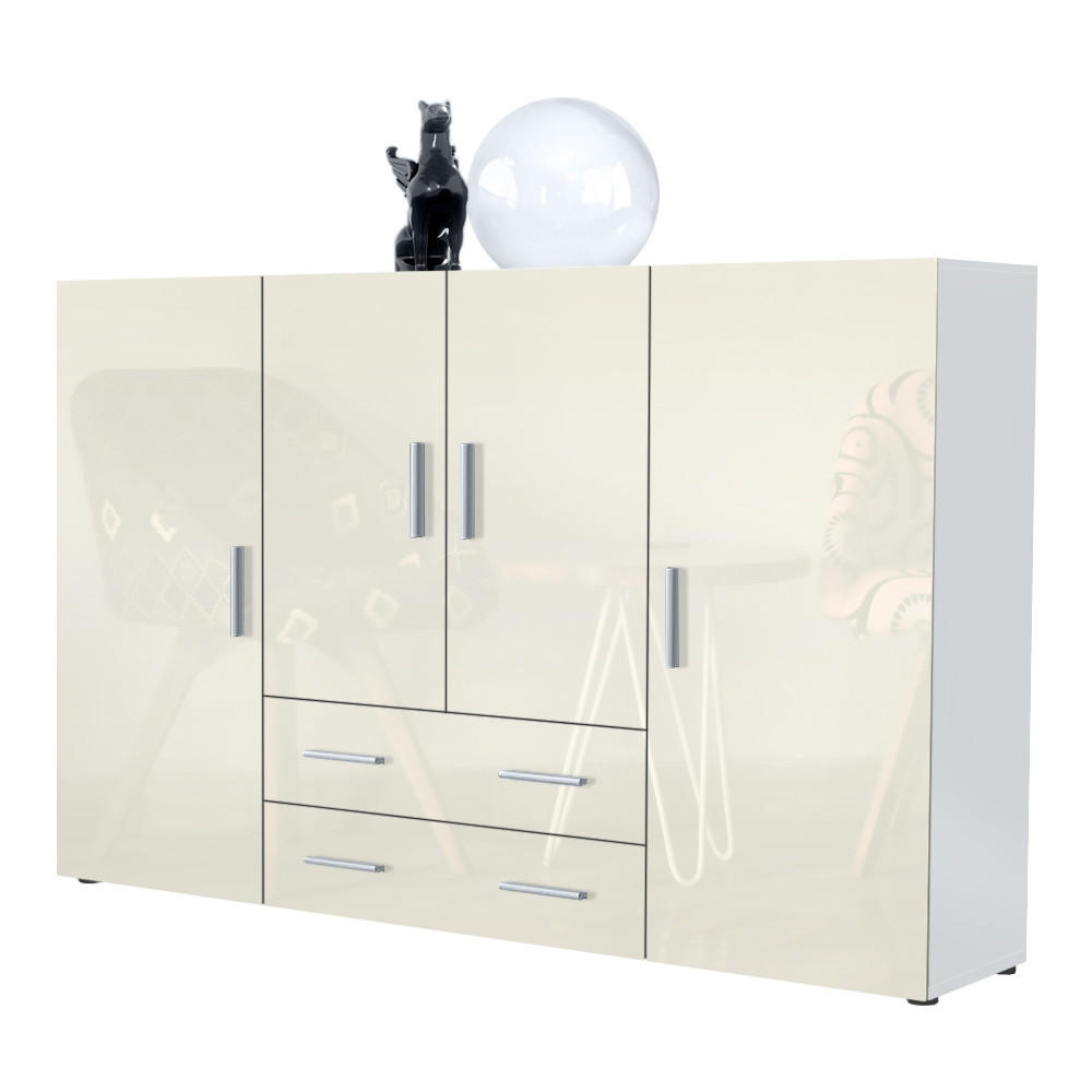HIGHBOARD Nora Front in Creme Hochglanz - Creme, Holzwerkstoff (166/106/35cm) - Vladon