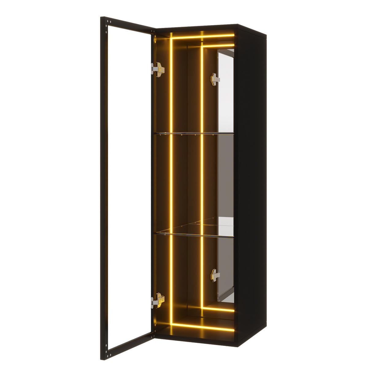 VITRINE in Schwarz Aufbewahrungsschrank mit verstellbare Einlegeböden, Scharniere mit Soft-Close-Funktion, 30/30/90 - Transparent/Naturfarben, Glas/Holzwerkstoff (30/90/30cm) - STILVORA