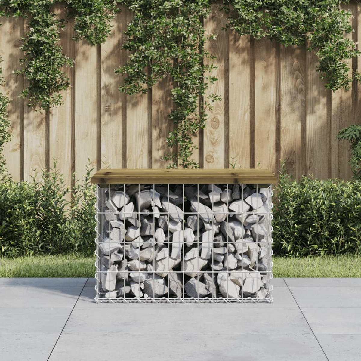GARTENBANK Gabionen BIKS aus Stahl | 63x44x42cm Kiefernholz Braun - Braun, Metall (63/42/44cm) - DELUKE