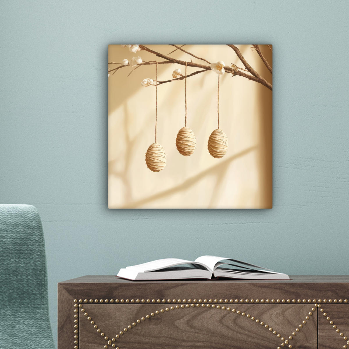 LEINWANDBILD Beige - Osterkuchen - Eier Deko Wohnzimmer 20x20 cm - Beige, Textil (20/20cm) - MuchoWow