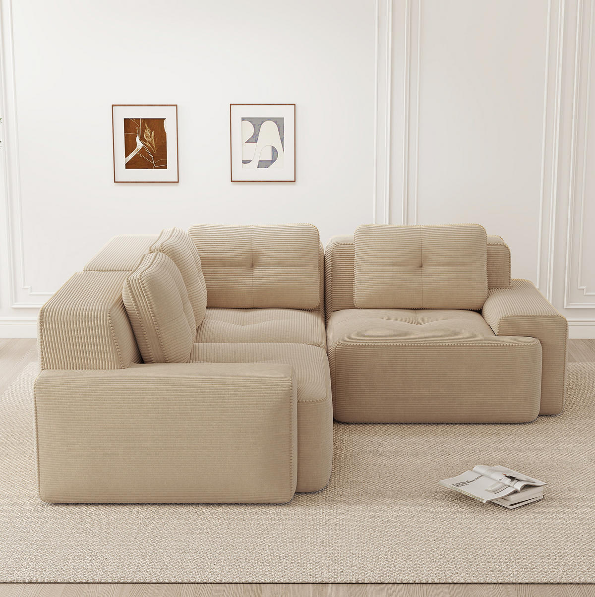 ECKSOFA 206/206/69 cm Beige aus Cordstoff mit modularem Design - Beige, Textil (206/206cm) - OKWISH