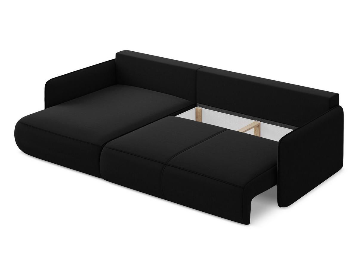 ECKSOFA mit Schlaffunktion Samt Stoff Schwarz - Schwarz, Kunststoff/Textil (148/240cm) - Makamii