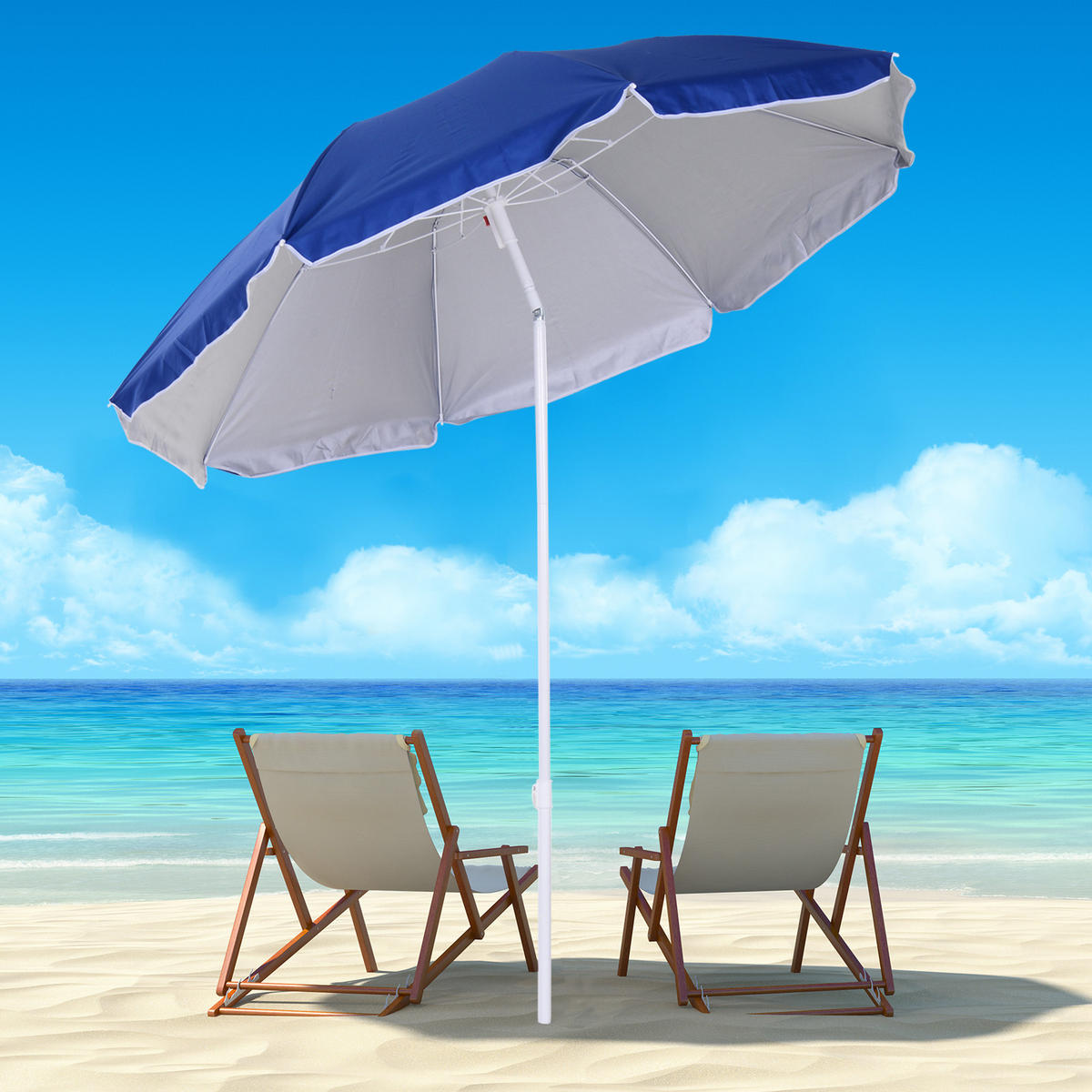 STRANDSCHIRM DE-11383 neigbar, UPF50+, 8 Streben Blau - Blau, Textil (160/160cm) - ComfortXL
