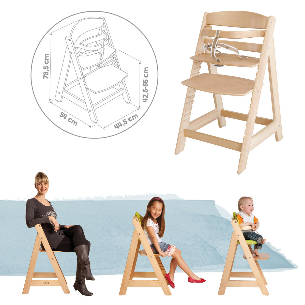 TREPPENHOCHSTUHL mit Sitzverkleinerer Little Stars - Naturfarben, Holzwerkstoff/Textil (44.5/80/54cm) - Roba
