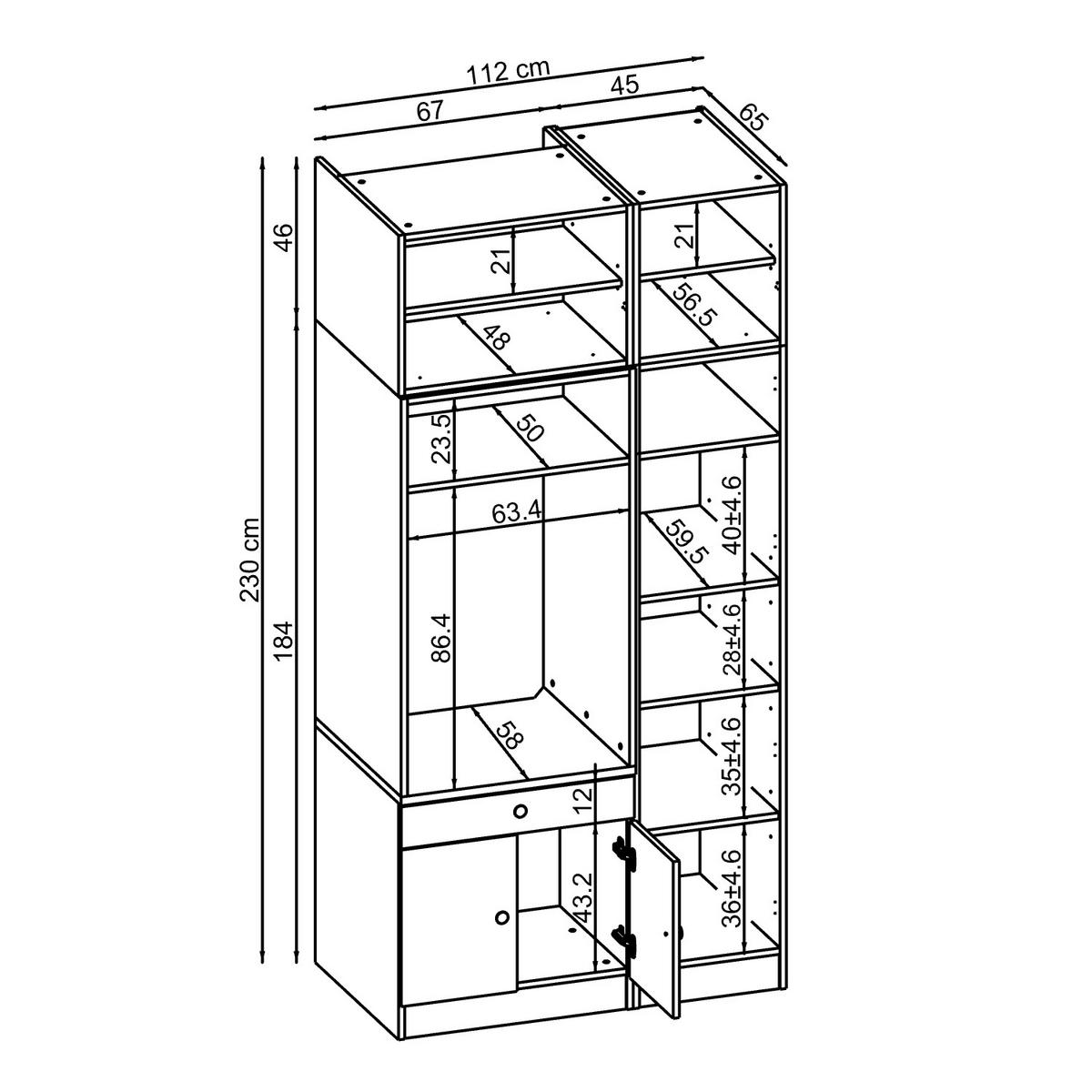 WASCHMASCHINENSCHRANK Serie 1 112cm Breit, 230cm Hoch - Schwarz, Holzwerkstoff (112/230/67cm)