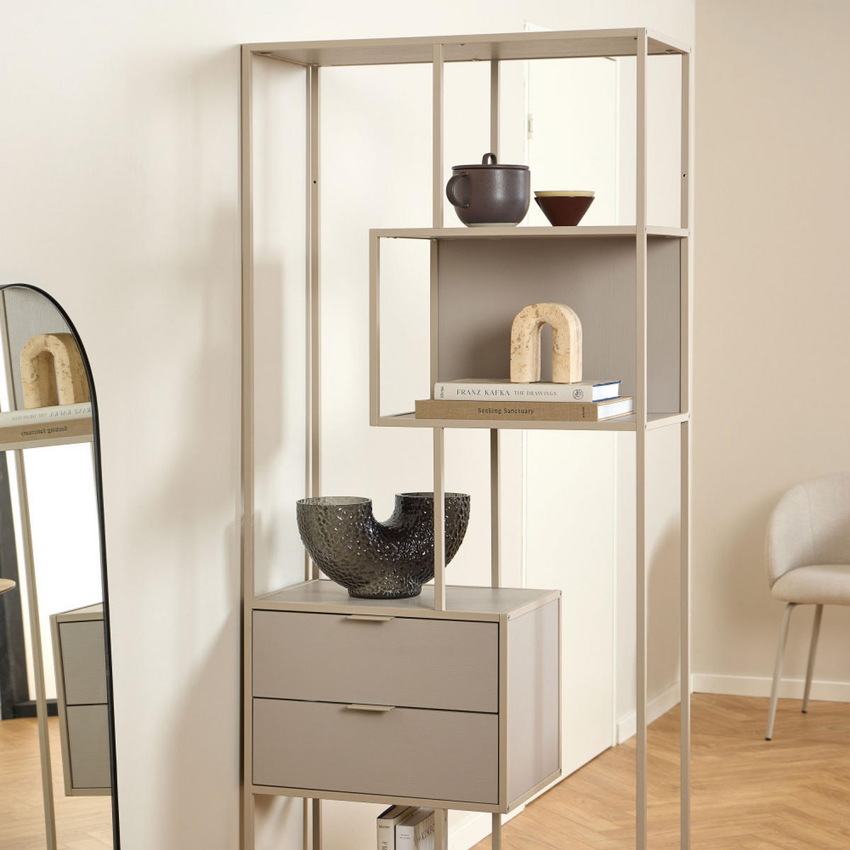METALLREGAL mit 2 Schubladen, Höhe 185 cm - Hexa - Beige - Beige, Metall (77/185/35cm) - Drawer