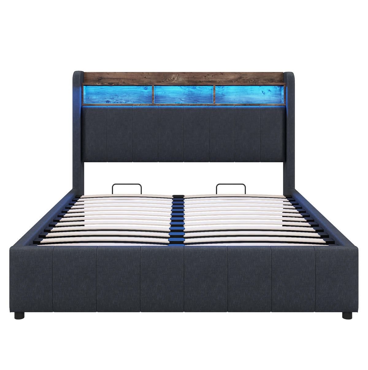 TAPECIRANI krevet 140/200 cm sivi od lana s LED rasvjetom, spremištem i USB/Type-C priključcima - siva, tekstil (140/200cm) - OKWISH