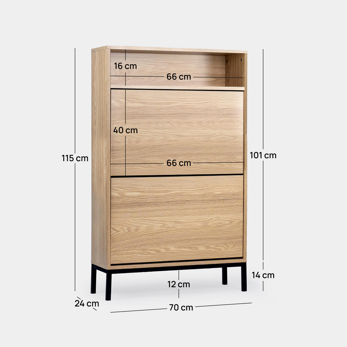 SCHUHSCHRANK SCHMALES Remi Natürlich 70 cm x 115 cm - Naturfarben, Holzwerkstoff (70/115/24cm) - Klast Home