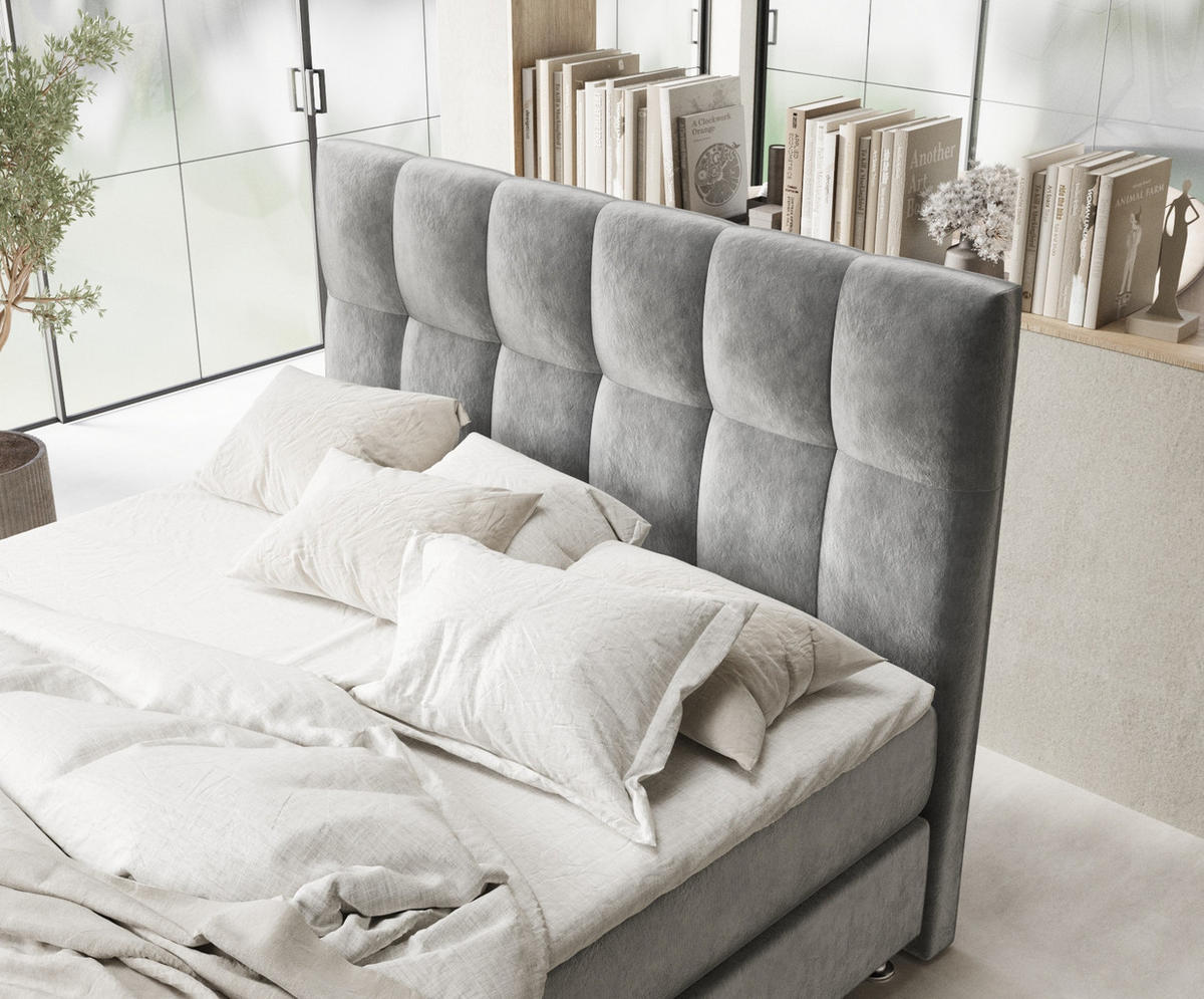 BOXSPRINGBETT Elisio Grau 140/200 cm mit Latex-Topper - Silberfarben/Grau, Holz/Holzwerkstoff (140/200cm) - Maison de Reve