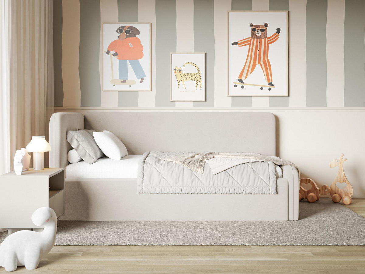 JUGENDBETT Fanko Samt Hellbeige 90x200 cm - Ecru/Schwarz, Kunststoff/Textil (90/200cm) - Selsey