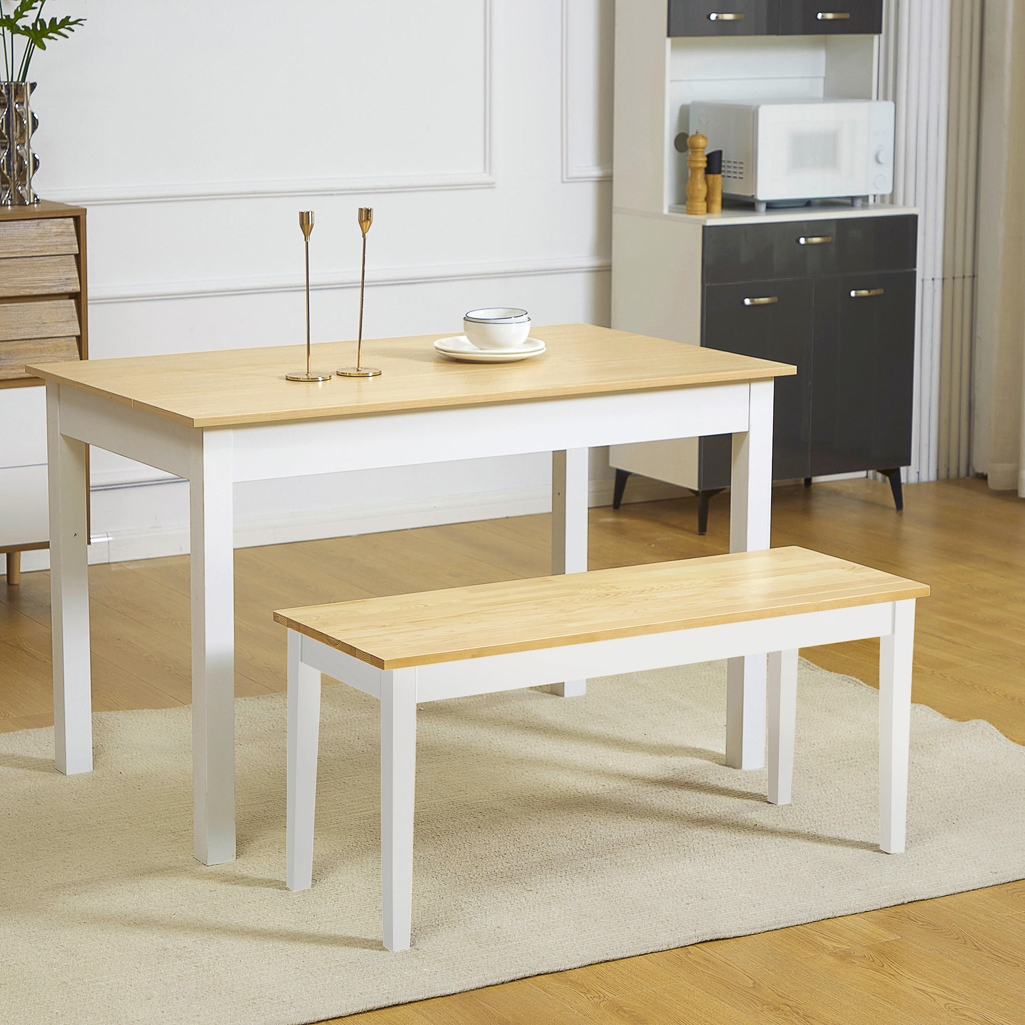 SITZBANK, Kiefernholz, Natur+Weiß - Naturfarben/Weiß, Holz (36/45/102cm) - HOMCOM