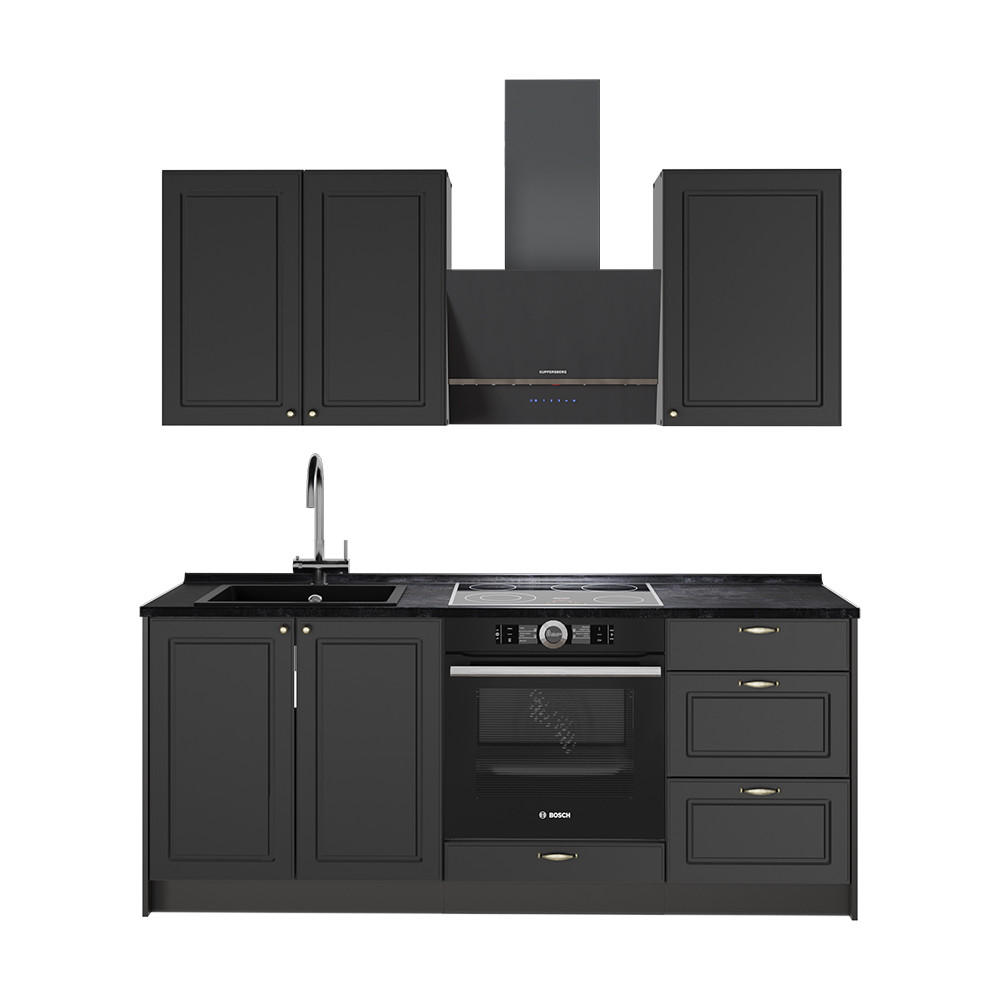 SINGLEKÜCHE Fame-Line, Anthrazit-Gold Landhaus/Anthrazit, 190 cm ohne Arbeitsplatte - Anthrazit, Holzwerkstoff (190/82/51.6cm) - Vicco