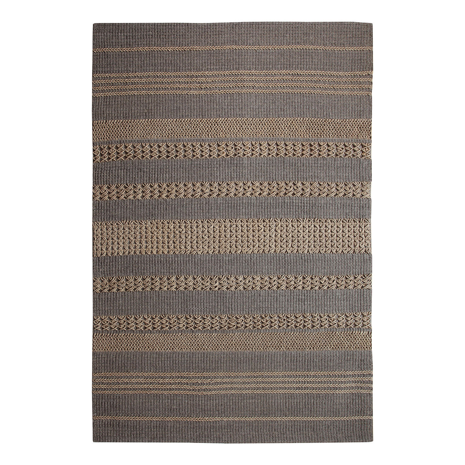 WOLLTEPPICH - Wolle/Polyester - Grau / Beige - Grau, Textil (160/230cm) - home24