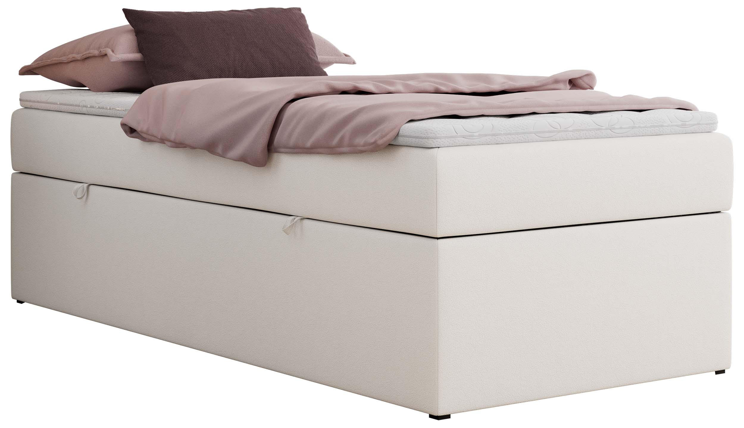BOXBETT ZERO 90/200 - Weiß Kunstleder - H4 - Topper T25 - Weiß, Textil (90/200cm) - MKS