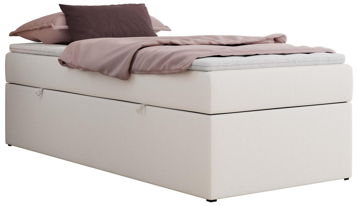BOXBETT ZERO 90/200 - Weiß Kunstleder - H4 - Topper T25 - Weiß, Textil (90/200cm) - MKS