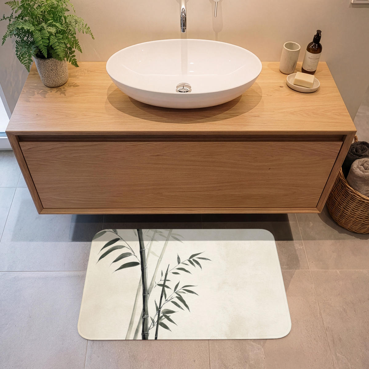 KOUPELNOVÁ PŘEDLOŽKA Japandi - Bambus - béžová 80x50 cm - ecru, textil/plast (80/50cm) - OnlyWow