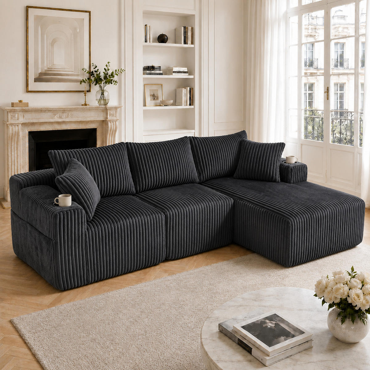 ECKSOFA DE-33671 modular mit Chaiselongue Grau - Grau, Metall (257/160cm) - ComfortXL