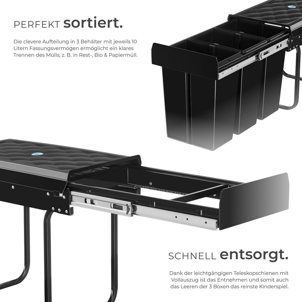 ABFALLSAMMLER Ashlyn,26 x 48 x 42 cm,schwarz - Schwarz, Kunststoff (26/42/48cm) - tectake