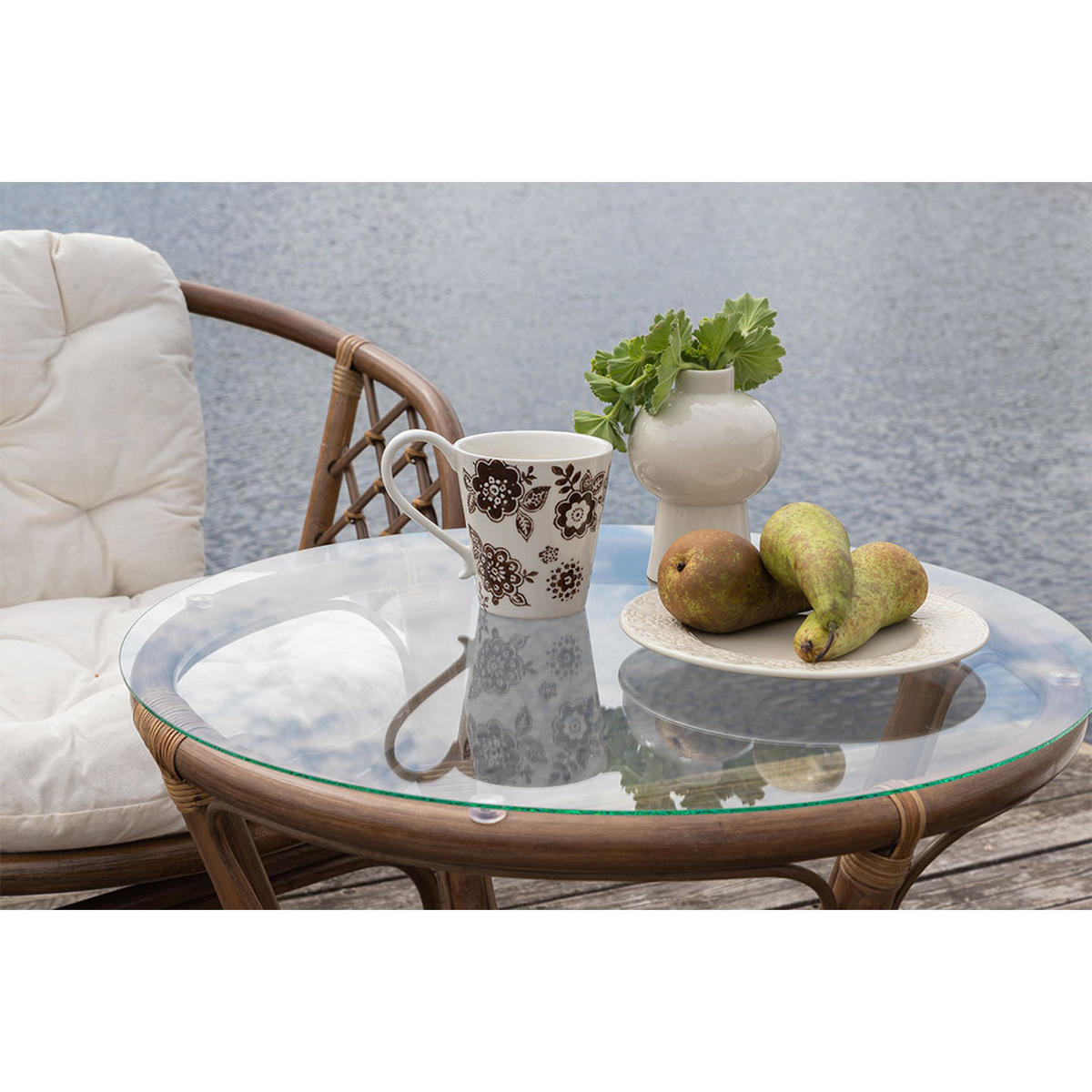 CAFÉ-SET, Wera, Tisch Walnuss-Dekor, Rattan, 55 x 55 x 55 cm, 3-teilig - Walnussfarben, Naturmaterialen - ebuy24