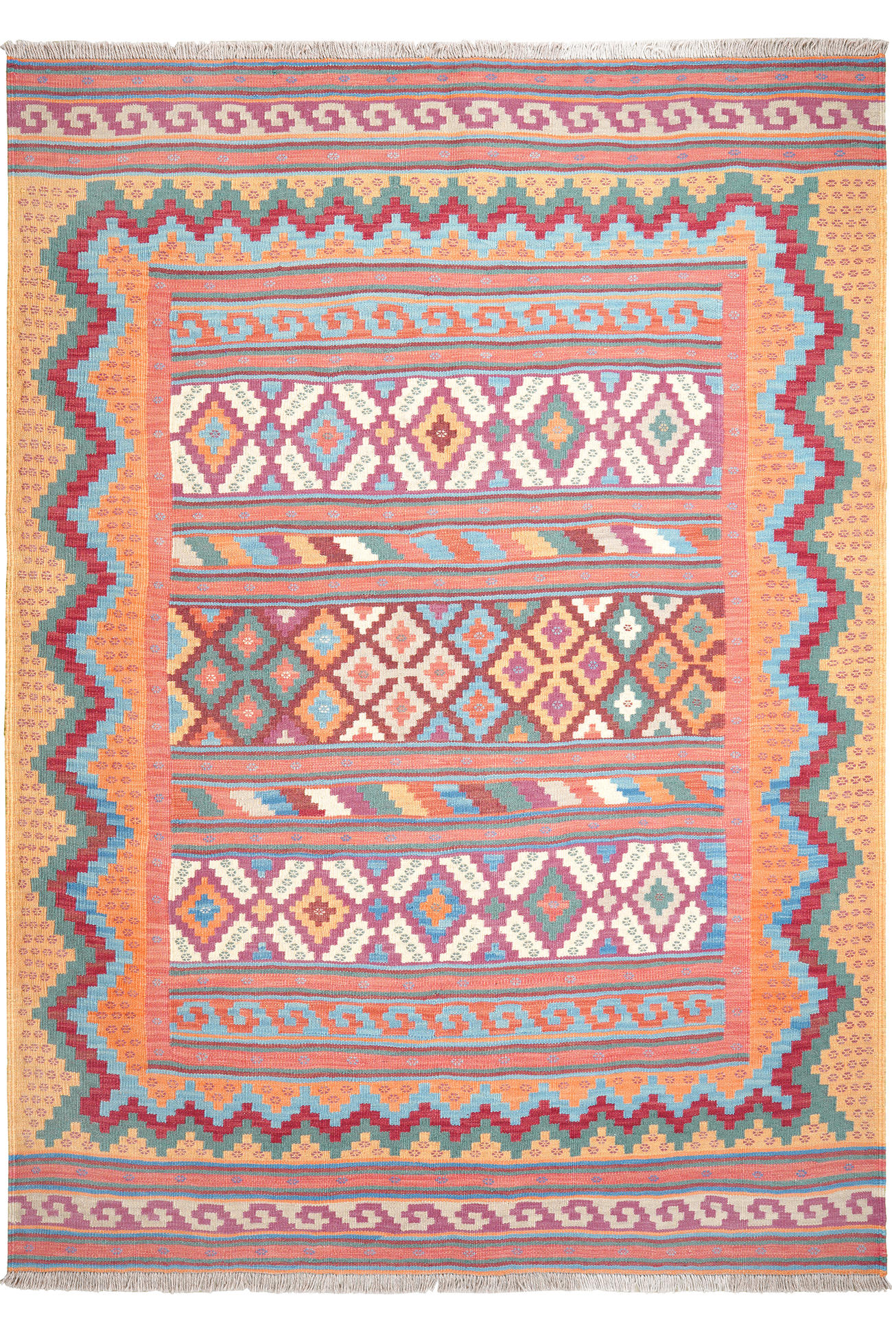 HANDWEBTEPPICH Sumak Sirdjan Mehrfarbig 219/155 cm Schurwolle - Multicolor, Textil (155/219cm) - Looma