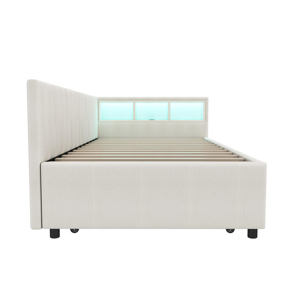 POLSTERBETT 90/200 cm Beige mit LED-Beleuchtung und USB- und Type-C-Anschlüssen - Beige, Textil (90/200cm) - Flora Grace