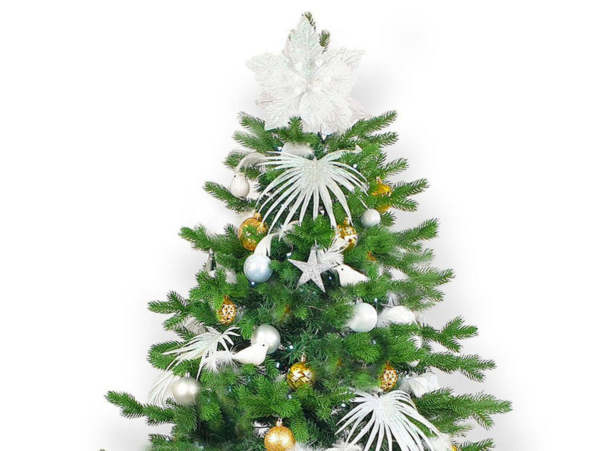 WEIHNACHTSBAUM künstlicher 150 cm, POLAR GOLD II, mit 133-teiligem Weihnachtsbaumschmuck, inkl. Metallständer und Aufbewahrungsbox - Silberfarben/Goldfarben, Kunststoff/Metall (104/150cm) - LAALU