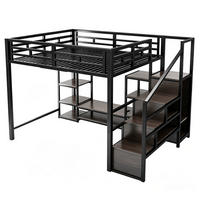 HOCHBETT 140/200 cm DE-01466, in Schwarz & Grau, mit TV-Ständer, Steckdose und Sicherheitsleiter - Schwarz/Grau, Metall (140/200cm) - ComfortXL