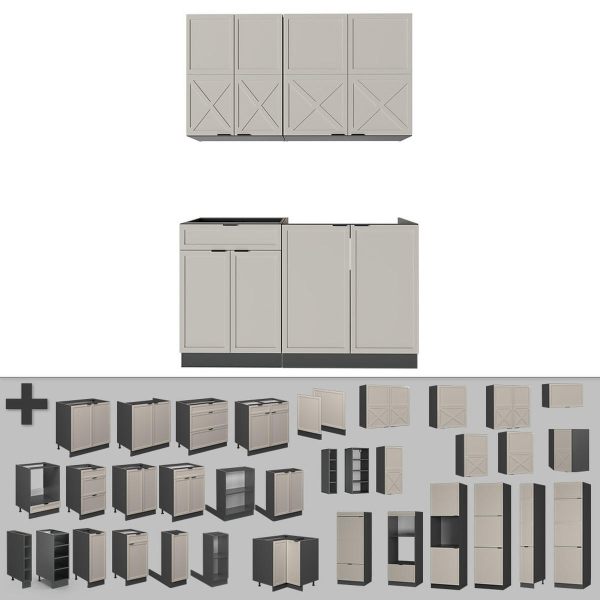 SINGLEKÜCHE Fame-Line GrauBeige/Anthrazit 140 cm, AP Anthrazit - Greige/Anthrazit, Holzwerkstoff (140/81.6/60cm) - Vicco
