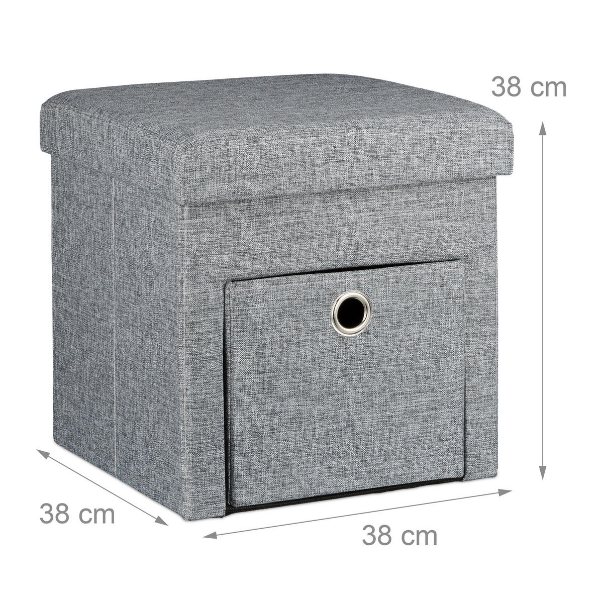 FALTBARER Sitzhocker - Grau, Holzwerkstoff/Textil (38/38/38cm) - Relaxdays