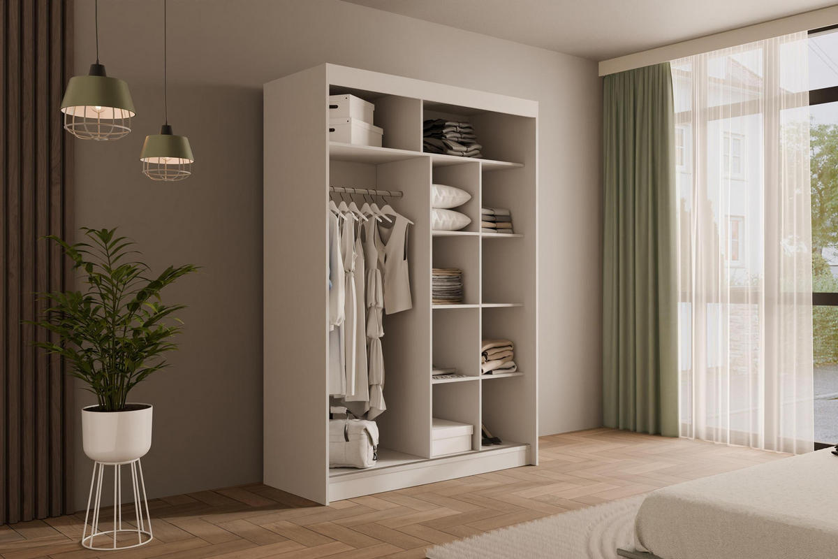 KLEIDERSCHRANK PAOKI - 150 cm - Weiß - Weiß, Holzwerkstoff (150/215/61cm) - ALTDECOR