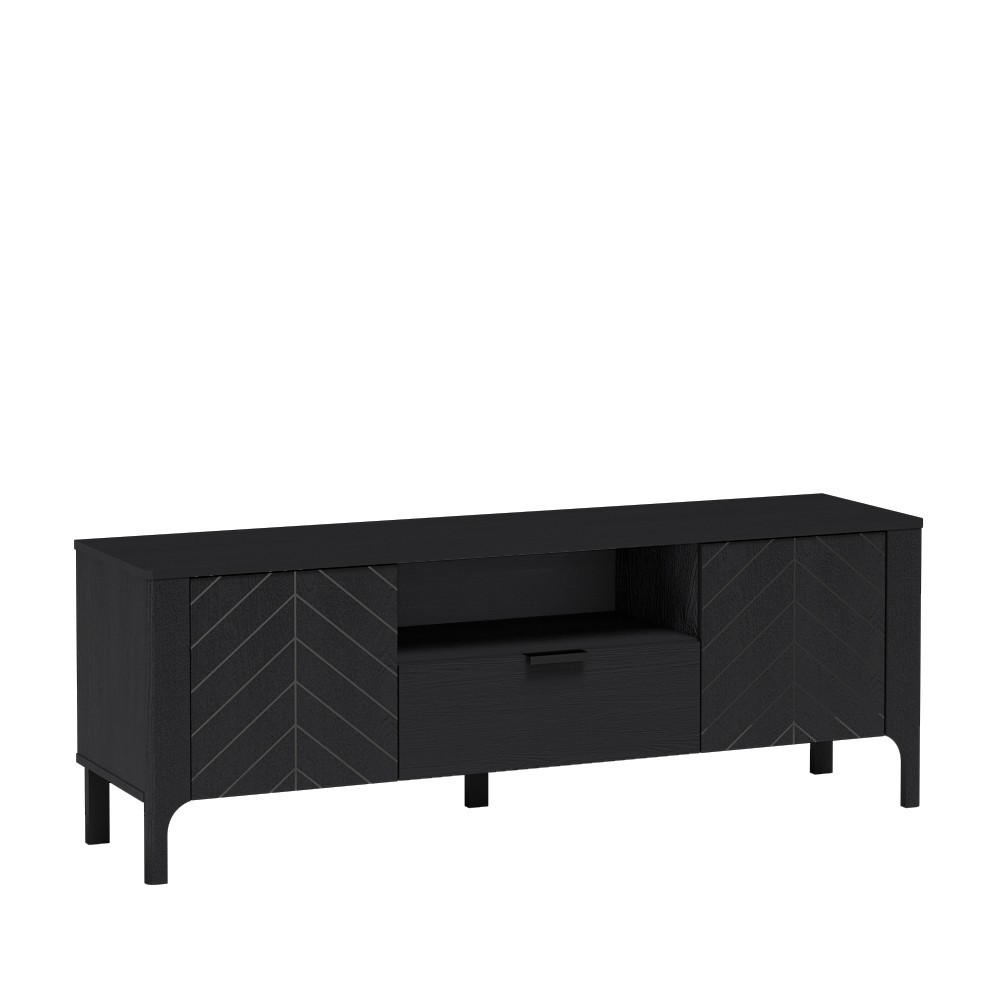 RTV-SCHRANK Lumi Schwarz, Zweitüriger TV-Tisch mit Schublade - Schwarz, Holzwerkstoff (160/57/41cm) - Bettso